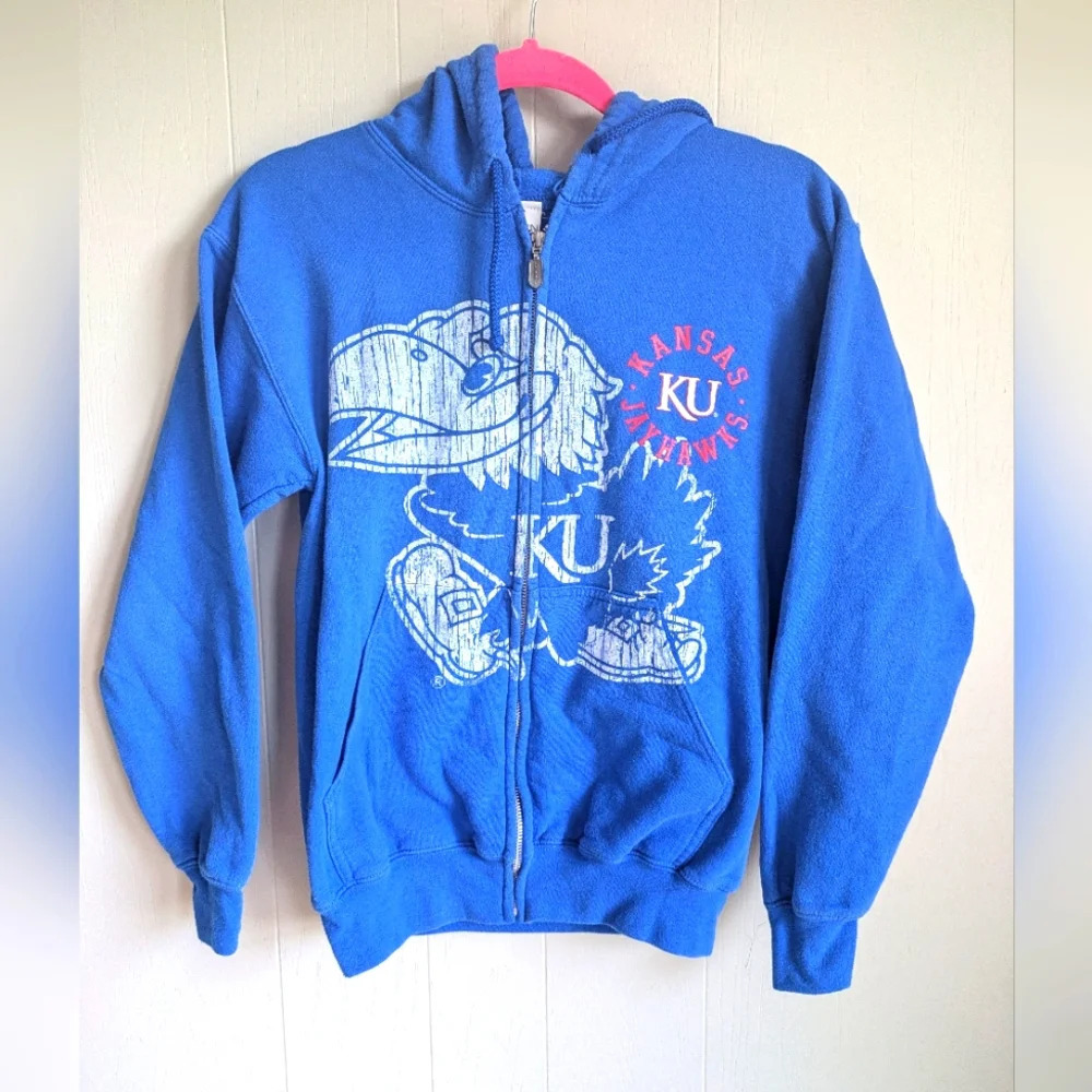 Perrin Kansas Jayhawks Full Zip Hoodie Small Blue KU College Sweatshirt Y2K